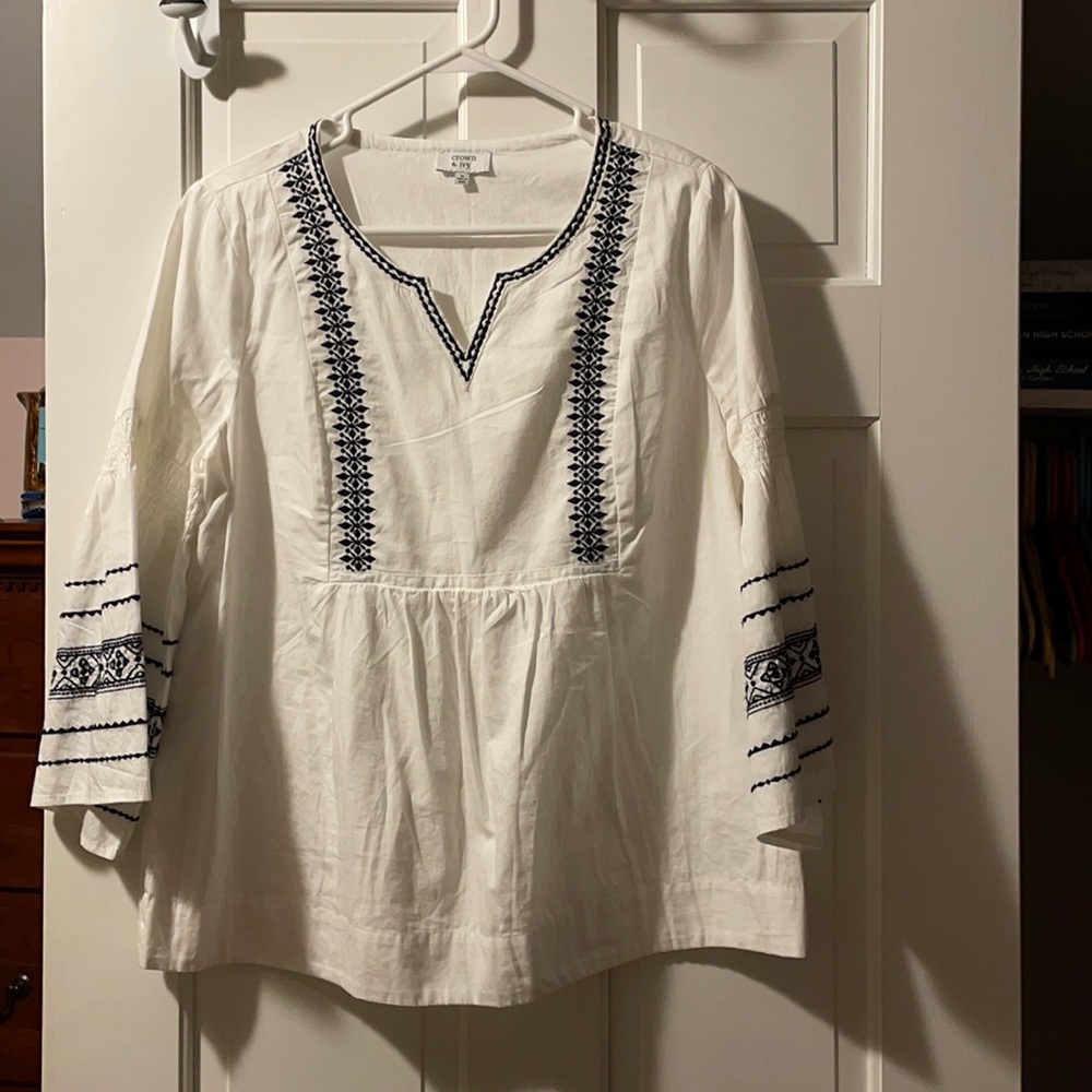White blouse with crotchet detail